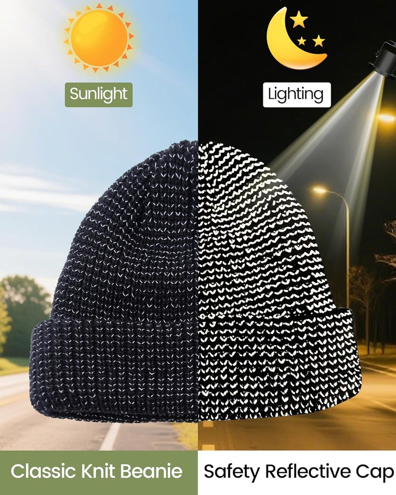 Babalet Store Reflective Beanie Hats for Women Men Adults High Visibility Safety Knitted Satin Lined Black Hat Cap - Image 2